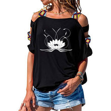 Load image into Gallery viewer, NEW 3d Mandala Lotus Women tshirt Cotton Casual Funny t shirt Girl Short Sleeve Sexy Hollow Out Shoulder Top Tee
