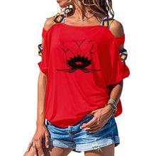 Load image into Gallery viewer, NEW 3d Mandala Lotus Women tshirt Cotton Casual Funny t shirt Girl Short Sleeve Sexy Hollow Out Shoulder Top Tee