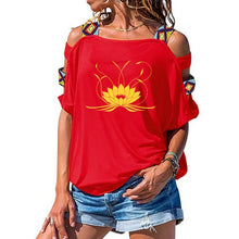 Load image into Gallery viewer, NEW 3d Mandala Lotus Women tshirt Cotton Casual Funny t shirt Girl Short Sleeve Sexy Hollow Out Shoulder Top Tee