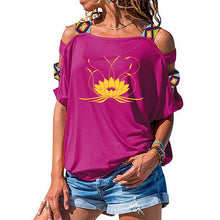Load image into Gallery viewer, NEW 3d Mandala Lotus Women tshirt Cotton Casual Funny t shirt Girl Short Sleeve Sexy Hollow Out Shoulder Top Tee