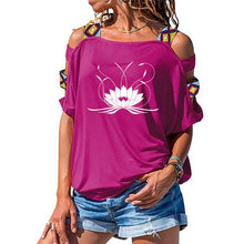 Load image into Gallery viewer, NEW 3d Mandala Lotus Women tshirt Cotton Casual Funny t shirt Girl Short Sleeve Sexy Hollow Out Shoulder Top Tee