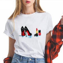 Load image into Gallery viewer, Summer High-heeled shoes Printed T Shirts Women Kawaii Harajuku Cool Punk Tshirt Graphic Gym Funny Vestidos