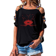 Load image into Gallery viewer, NEW 3d Mandala Lotus Women tshirt Cotton Casual Funny t shirt Girl Short Sleeve Sexy Hollow Out Shoulder Top Tee
