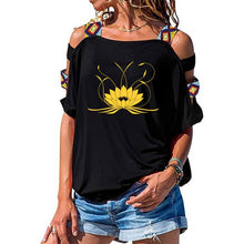 Load image into Gallery viewer, NEW 3d Mandala Lotus Women tshirt Cotton Casual Funny t shirt Girl Short Sleeve Sexy Hollow Out Shoulder Top Tee
