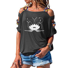 Load image into Gallery viewer, NEW 3d Mandala Lotus Women tshirt Cotton Casual Funny t shirt Girl Short Sleeve Sexy Hollow Out Shoulder Top Tee

