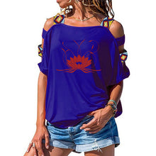 Load image into Gallery viewer, NEW 3d Mandala Lotus Women tshirt Cotton Casual Funny t shirt Girl Short Sleeve Sexy Hollow Out Shoulder Top Tee
