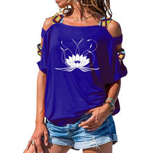 Load image into Gallery viewer, NEW 3d Mandala Lotus Women tshirt Cotton Casual Funny t shirt Girl Short Sleeve Sexy Hollow Out Shoulder Top Tee
