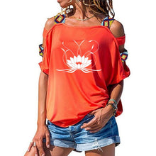 Load image into Gallery viewer, NEW 3d Mandala Lotus Women tshirt Cotton Casual Funny t shirt Girl Short Sleeve Sexy Hollow Out Shoulder Top Tee

