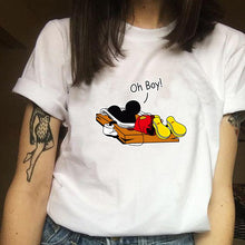 Load image into Gallery viewer, cotton white women t shirt so aesthetic cute cartoon machine printed tshirt kawaii ladies summer top mouse tee shirts harajuku
