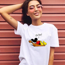 Load image into Gallery viewer, cotton white women t shirt so aesthetic cute cartoon machine printed tshirt kawaii ladies summer top mouse tee shirts harajuku
